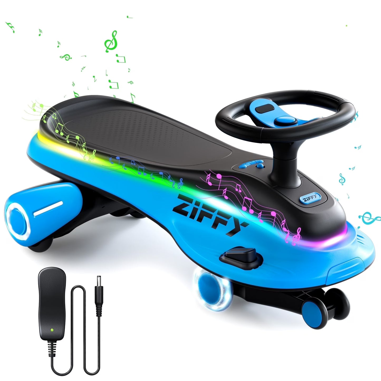 ZIFFY 6V 5.5A Light-Up Electric Wiggle Car with Pedal £¬2-in-1 Swing Car, 2 Speed Ride on Toy,Anti-Rollover , Flashing Wheels£¬Rechargeable Battery,Blue