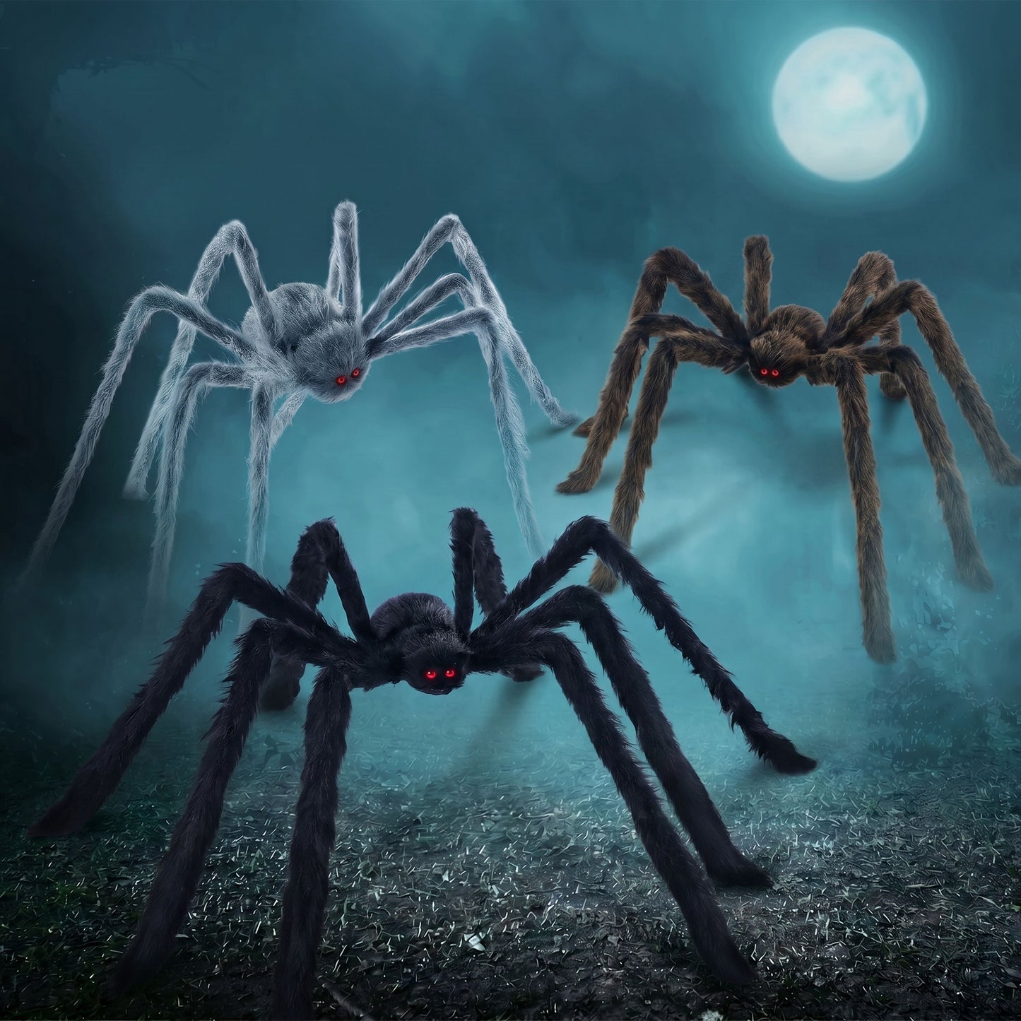 Joyfy 3 Pack 5 FT Giant Spider Halloween Decorations,Scary Spider Halloween Decorations Outdoor Party Decorations Props Halloween Yard Decorations,Black,Brown,Gray