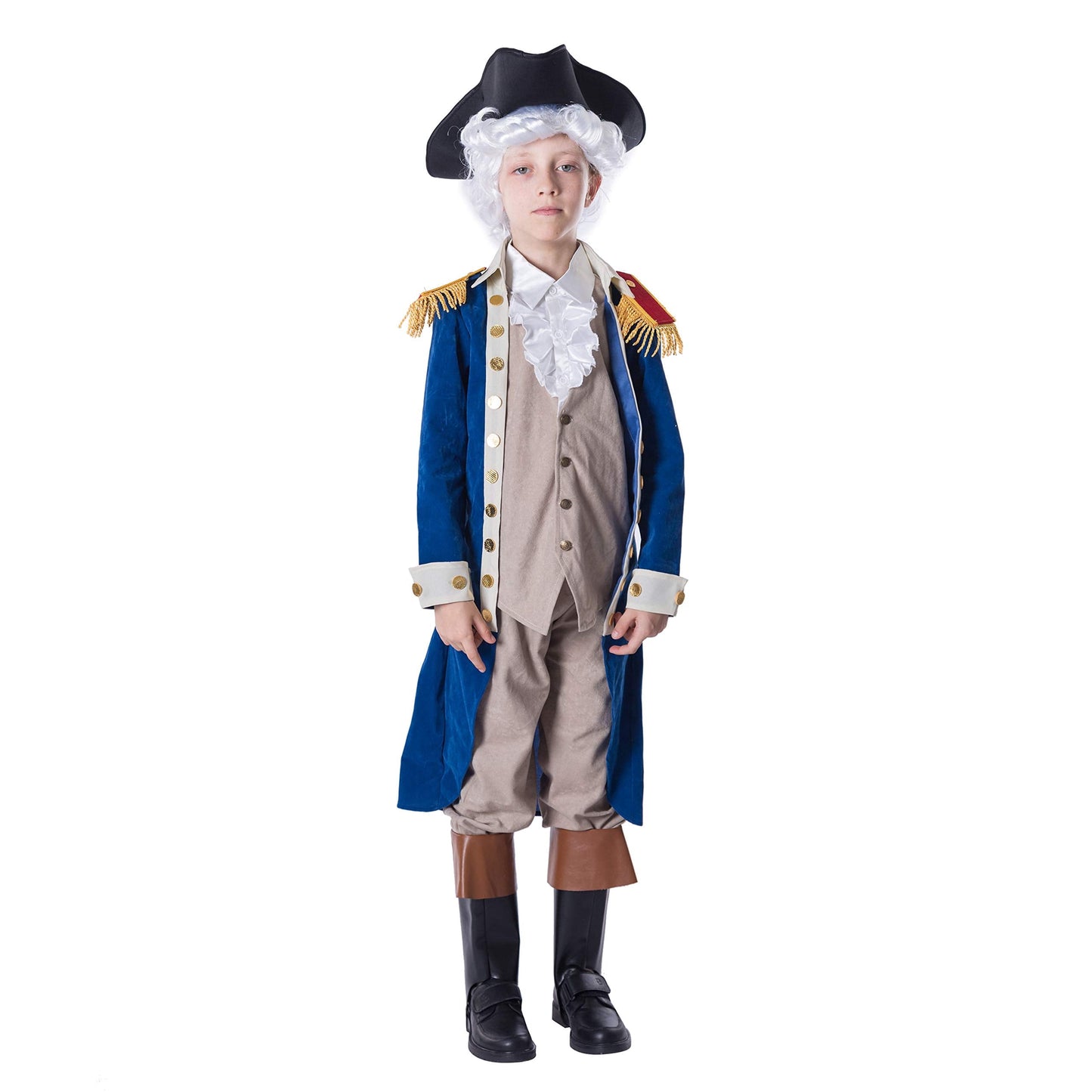 Joyfy George Washington Costume for Kids, Colonial Boys Costume with Wig and Hat Outfits Set for Halloween Party Dress up Cosplay