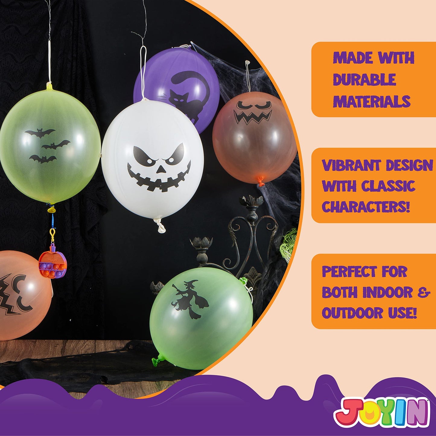 SYNCFUN 36 Pcs Halloween Punch Balloons,Halloween Toys for Kids,Halloween Party Favors Games,Halloween Treat Bag Fillers Prizes Goodies,Classroom Halloween Decorations