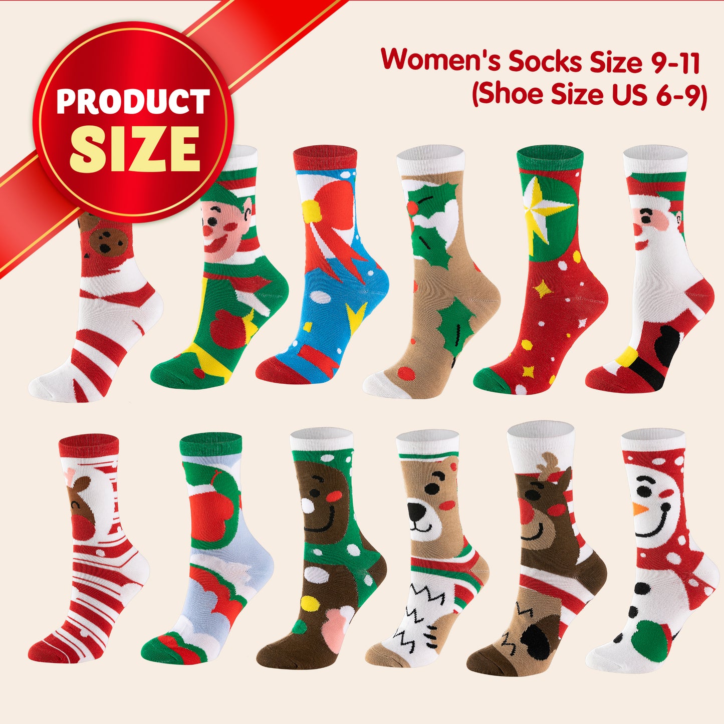 Joyfy 12 Pairs Christmas Socks for Women,Fuzzy Crazy Novelty Christmas Socks,Holiday Christmas Stocking Stuffers for Women,Christmas Gift
