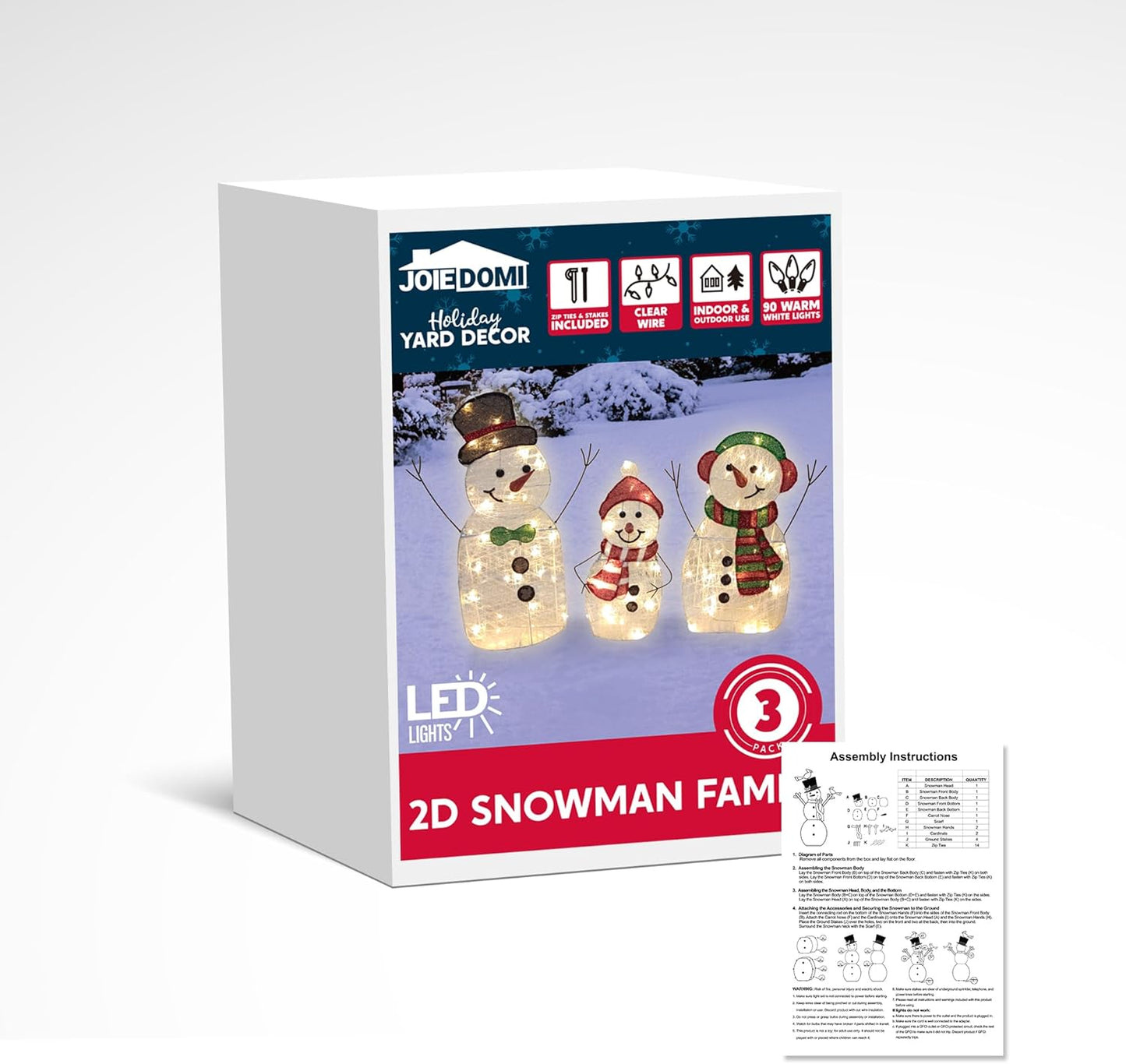 SYNCFUN 3 Pcs Snowman Family Yard Light Christmas Outdoor Decorations,2D 90 Pre-Lit LED Snowman Christmas Decorations,Christmas Yard Light with Stakes Holiday Decor