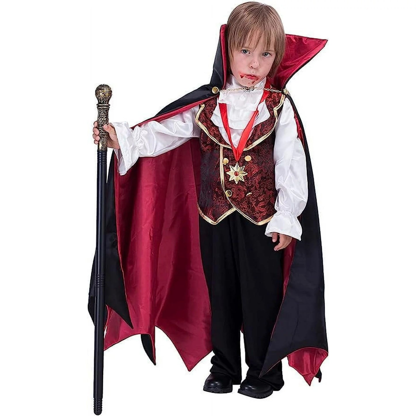 Spooktacular Creations Gothic Vampire Costume Deluxe Set for Boys, Kids Halloween Party Dress Up, Role Play Cloak and Accessories