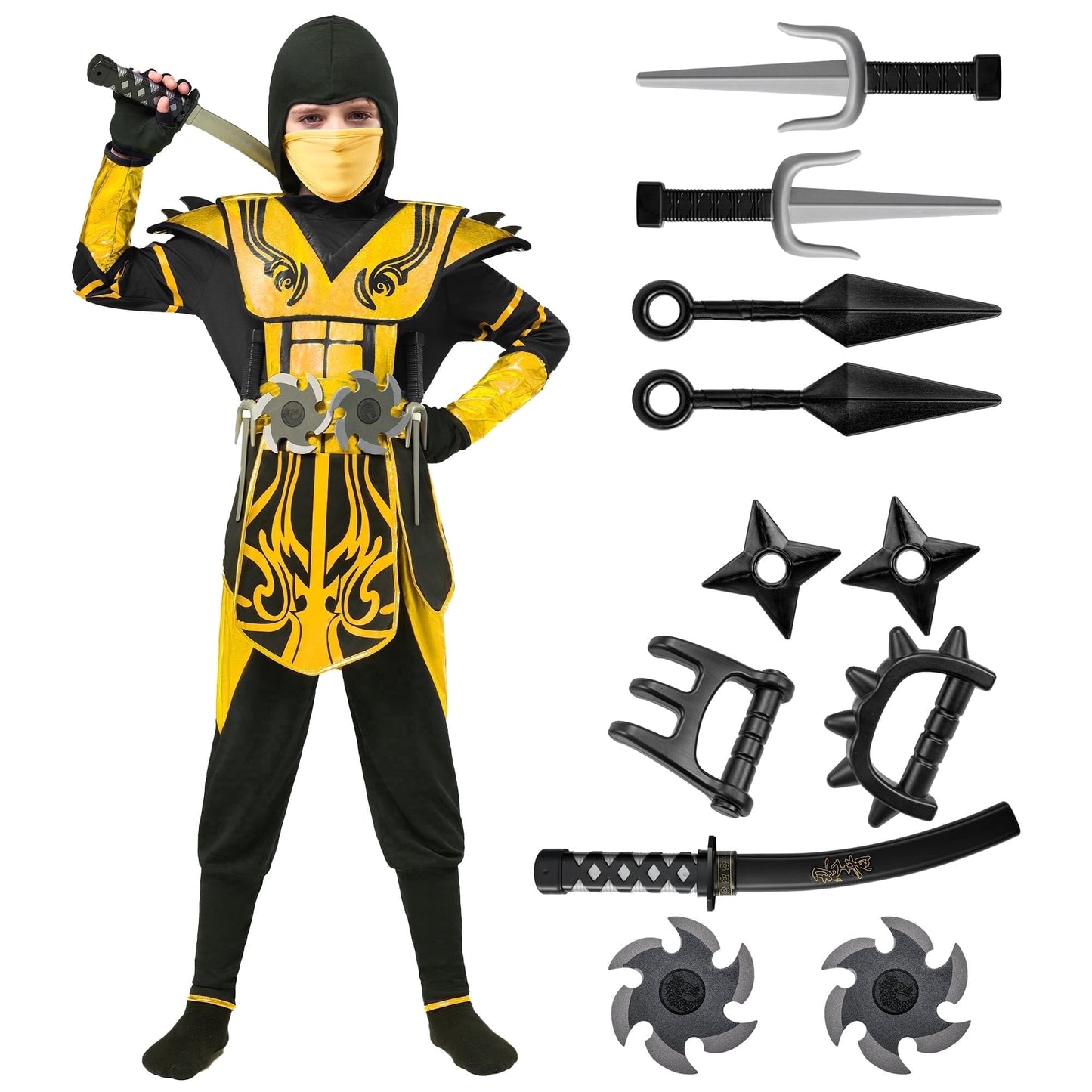 Joyfy Golden Ninja Costume for Kids Boys Halloween Dress Up Age Up to 12 Years