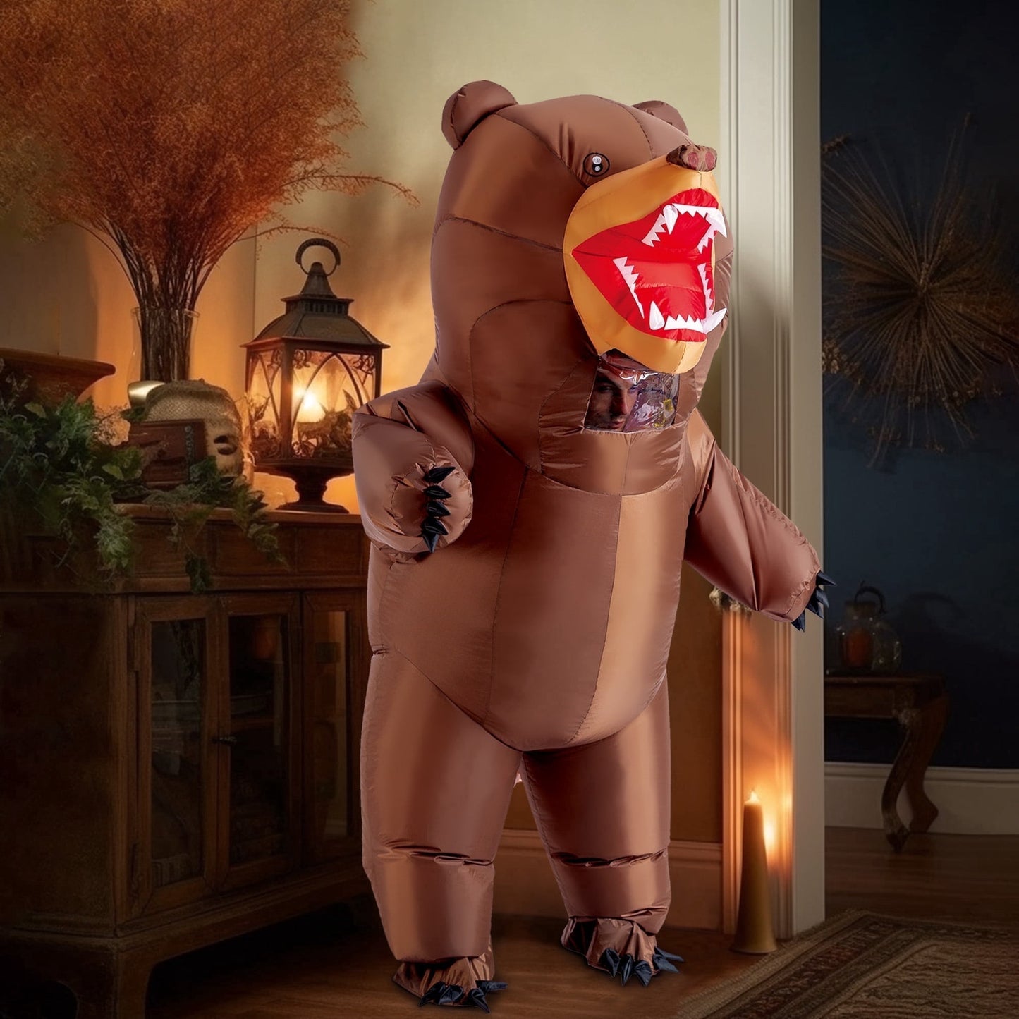 Joyfy Inflatable Bear Costume for Adults, 8Ft Full Body Brown Blow Up Halloween Costume Suit for Party and Cosplay