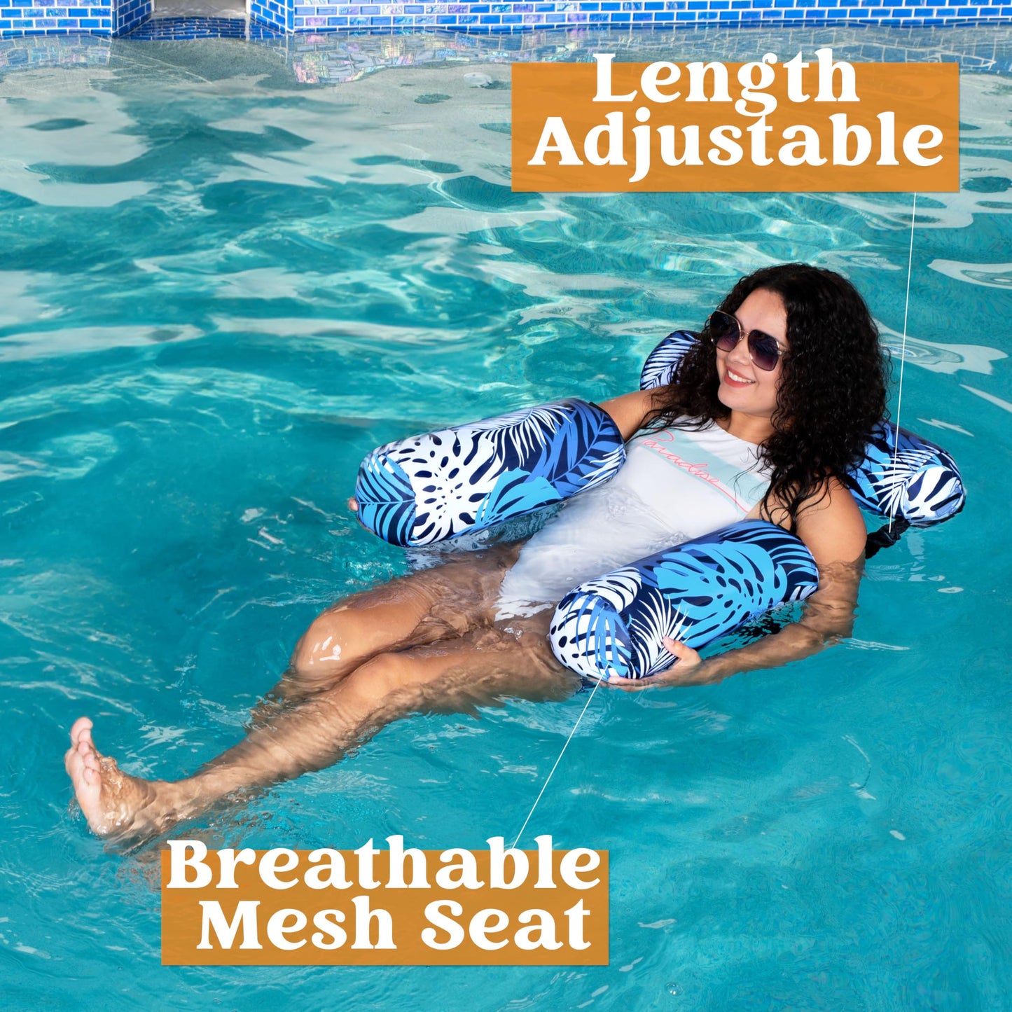 Syncfun Pool Floats Chairs Adults, Inflatable Pool Lounge Chairs, Plant Pattern Floating Pool Hammock Chair for Adults, Blow up Pool Noodles Floats for Pool Party Summer Water Fun