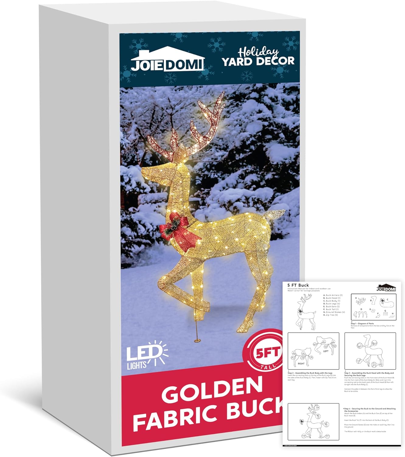 Joyfy 5.5 FT Reindeer Christmas Outdoor Yard Light Decorations,150 LED Lights Reindeer for Christmas Outside Lawn Decor,Warm White Light