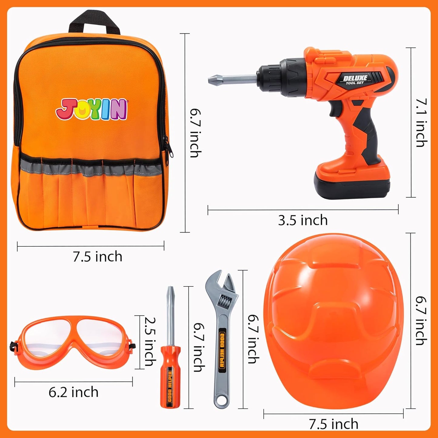 Syncfun 32Pcs Kids Tool Set, Construction Pretend Play with Backpack Costume & Electronic Drill Toy for Boy & Girl Birthday Dress Up Party