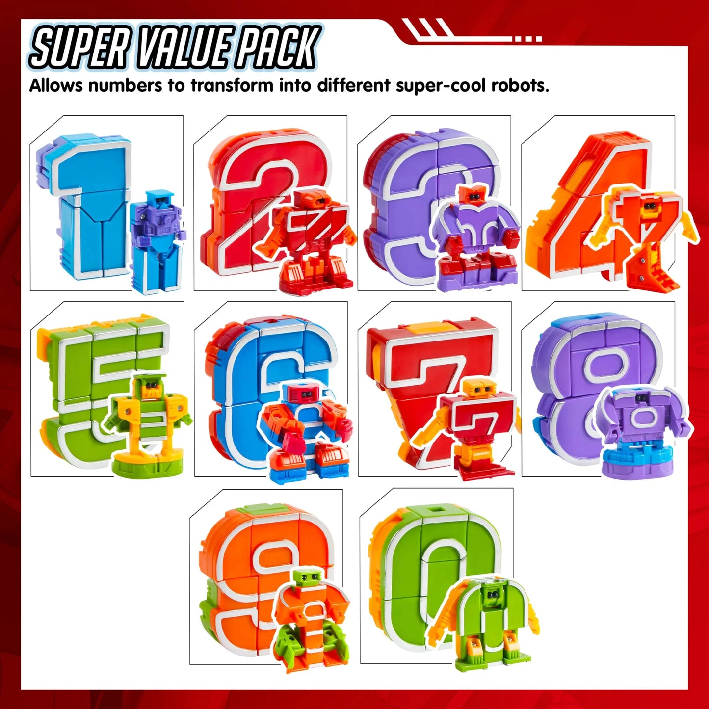 Syncfun 10 Pcs Letters Learning Toys, Action Figure Number Bots Toys, Alphabet Robots Toys for Kids Girls Boys 3-6 Years Old
