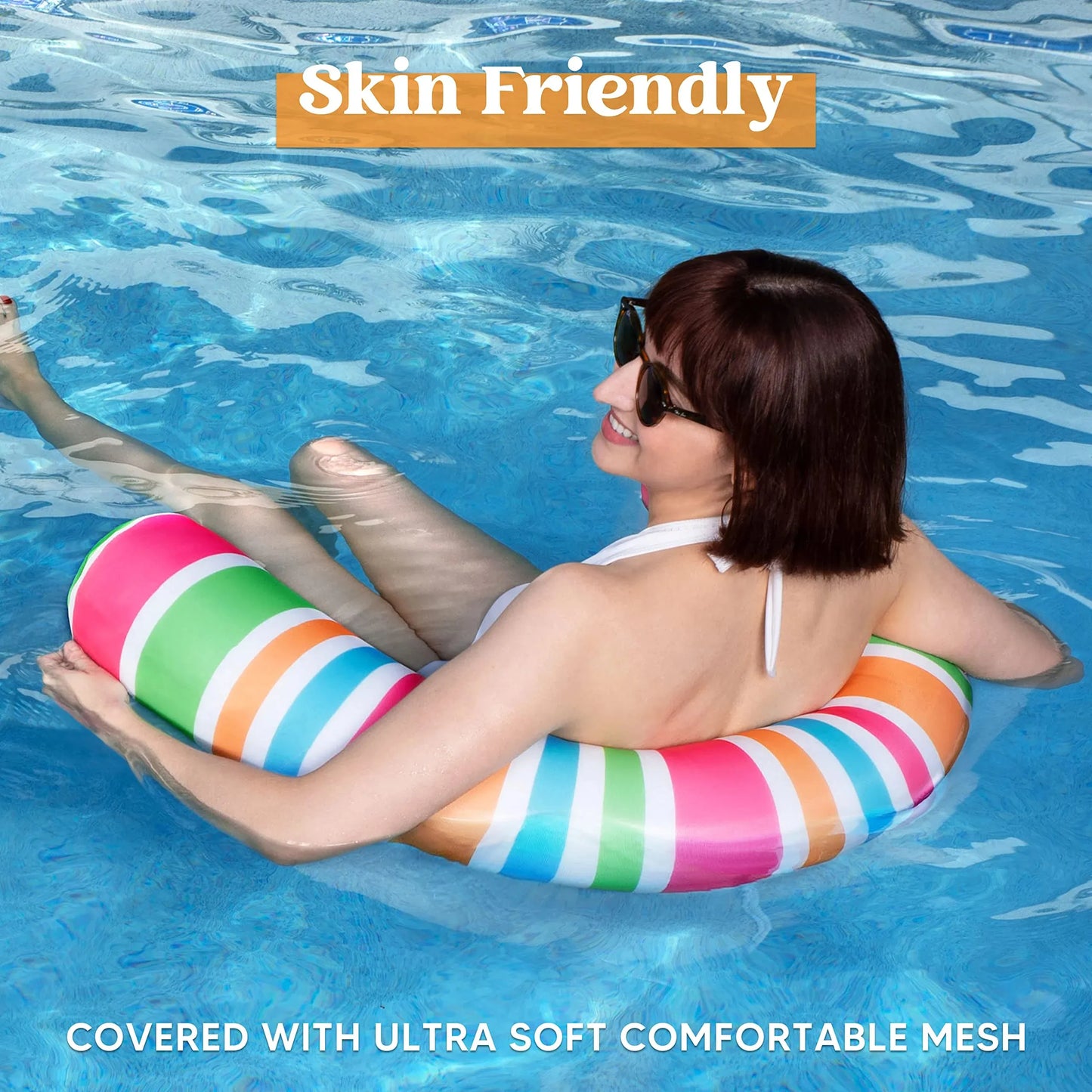 Syncfun 2 Packs Inflatable Pool Floats Chairs for Adults, Floating Noodle Chair with Stripes for Swimming Pool Water Chair Pool Lounger Party Floaties