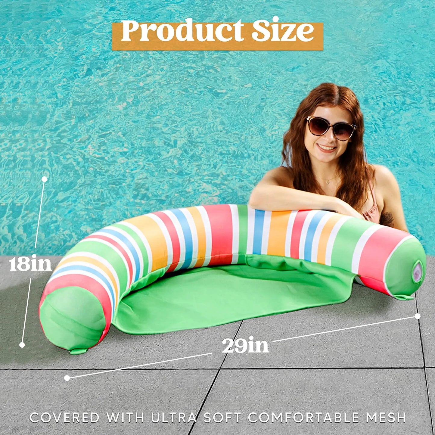 Syncfun 2 Packs Inflatable Pool Floats Chairs for Adults, Floating Noodle Chair with Stripes for Swimming Pool Water Chair Pool Lounger Party Floaties