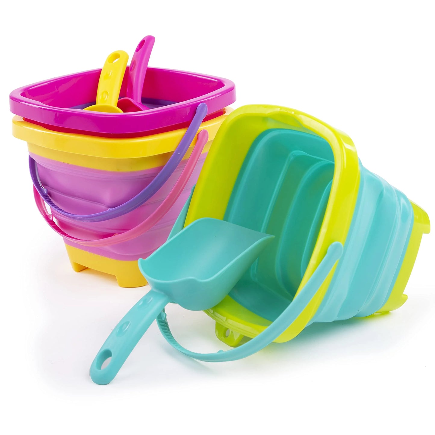 Syncfun 3 Packs Collapsible Bucket with Shovels & Mesh Bag, Multi-Purpose Kids sand toys for Beach, Camping Gear, Beach Parties, and Fun Summer Activities