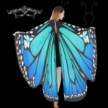 Syncfun Halloween Costume Butterfly wings for Adults cape with Cosplay mask and Velvet black headband