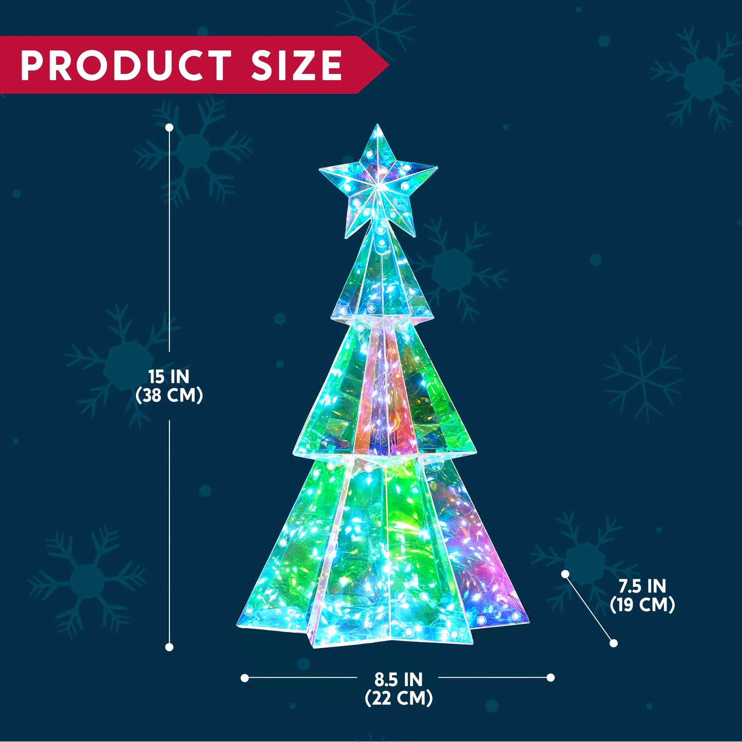 15 in Iridescent Christmas Tree Light Decorations, 100 LED Cool White Lights for Indoor Holiday Décor, Christmas Eve Night Décor