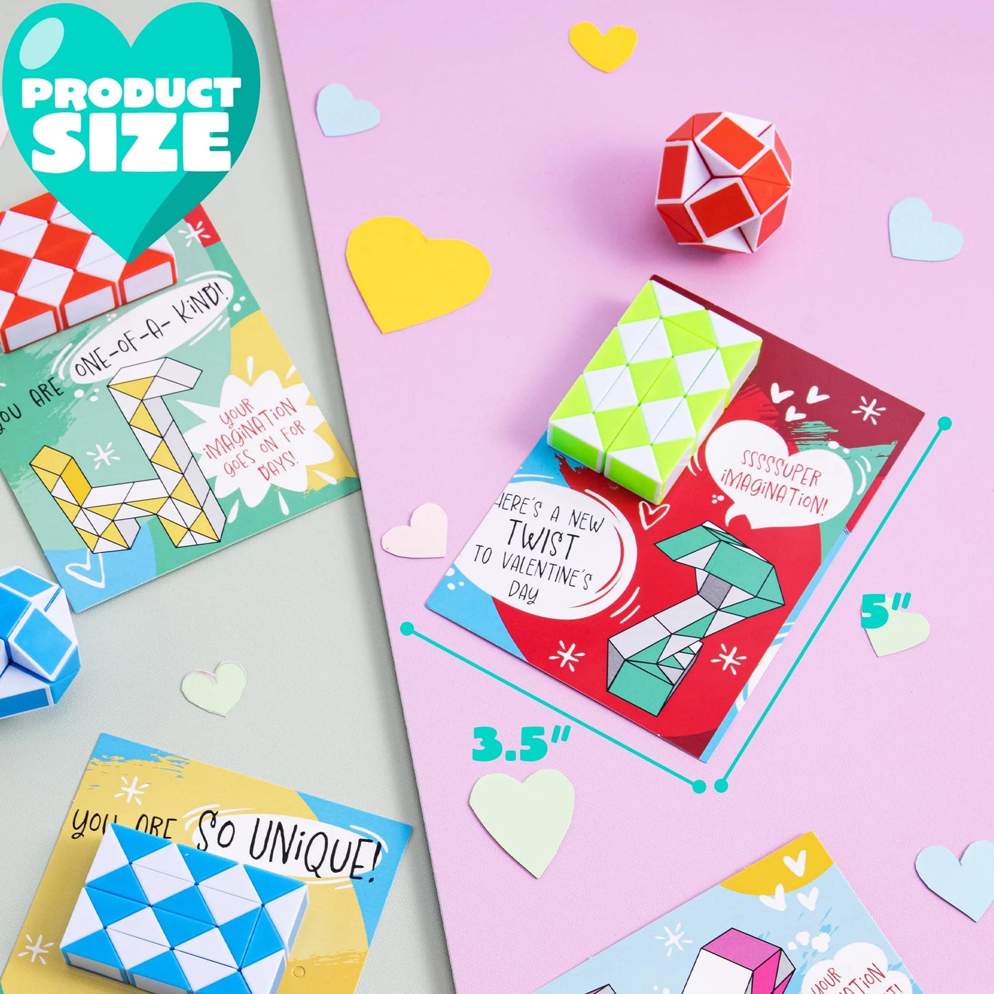 28 Packs Valentine's Day Cards with Fidget Cube Snake Cube Twist Puzzles Toys for Kids Valentine Class Exchange Cards