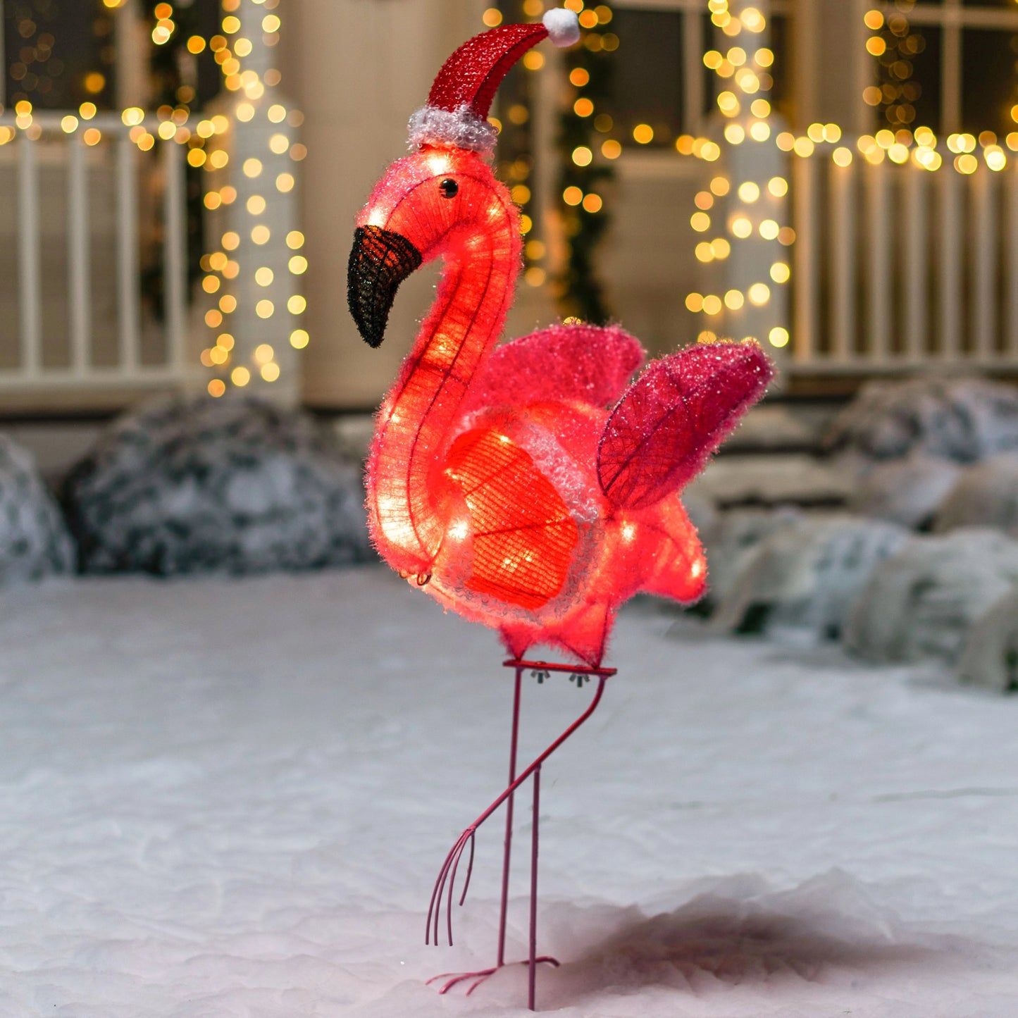 Joyfy 3 FT Flamingo Yard Light Christmas Outdoor Decorations,30 Pre-Lit LED Christmas Decorations,Christmas Yard Light with Stakes Decorations Outdoor Holiday Decor