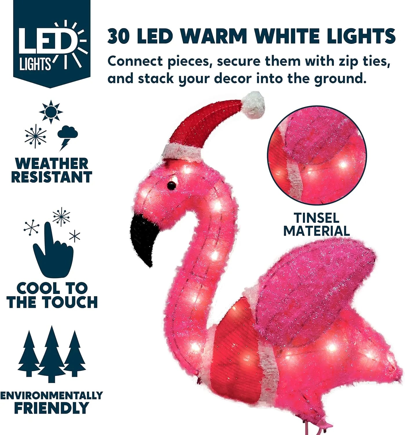 Joyfy 3 FT Flamingo Yard Light Christmas Outdoor Decorations,30 Pre-Lit LED Christmas Decorations,Christmas Yard Light with Stakes Decorations Outdoor Holiday Decor