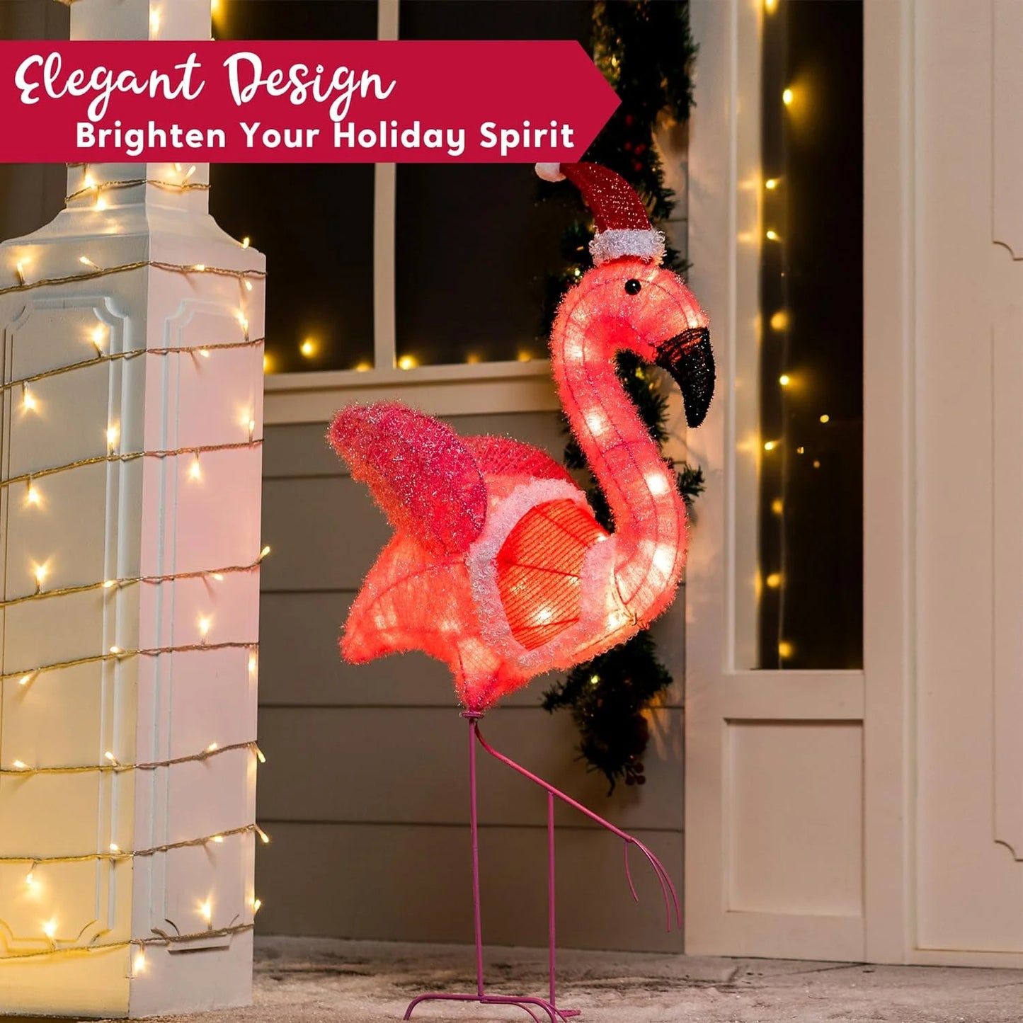 Joyfy 3 FT Flamingo Yard Light Christmas Outdoor Decorations,30 Pre-Lit LED Christmas Decorations,Christmas Yard Light with Stakes Decorations Outdoor Holiday Decor