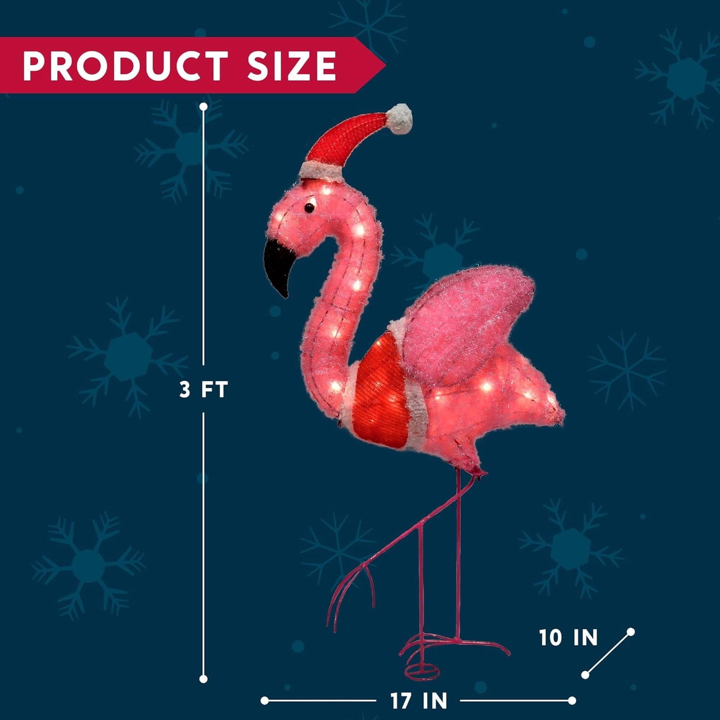 Joyfy 3 FT Flamingo Yard Light Christmas Outdoor Decorations,30 Pre-Lit LED Christmas Decorations,Christmas Yard Light with Stakes Decorations Outdoor Holiday Decor