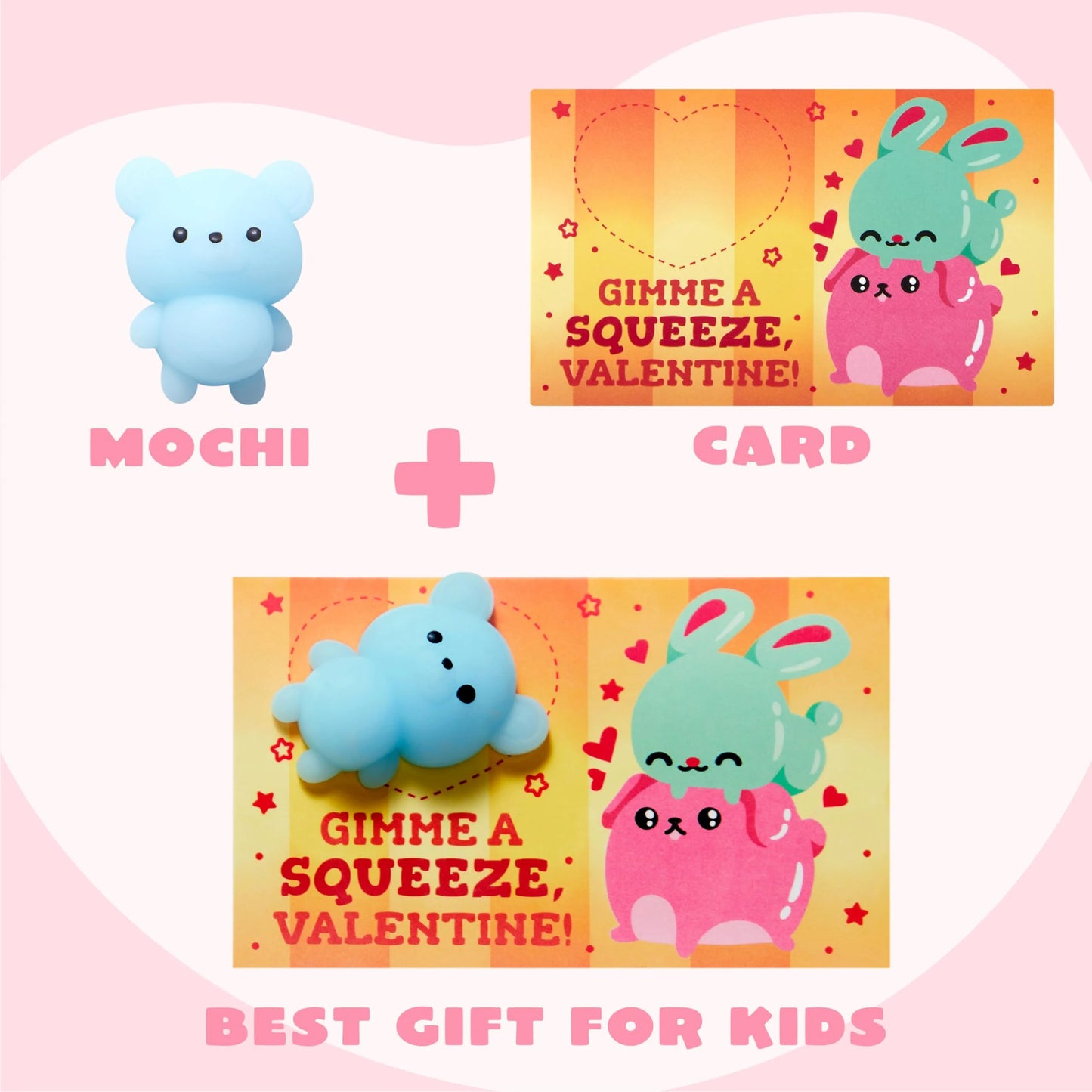 28 Packs Valentines Day Cards with Squishy Toys for Kids, Cute Animals Mochi Squishies Fidget Toy for Kids School Classroom Exchange Cards, Valentine Party Favors