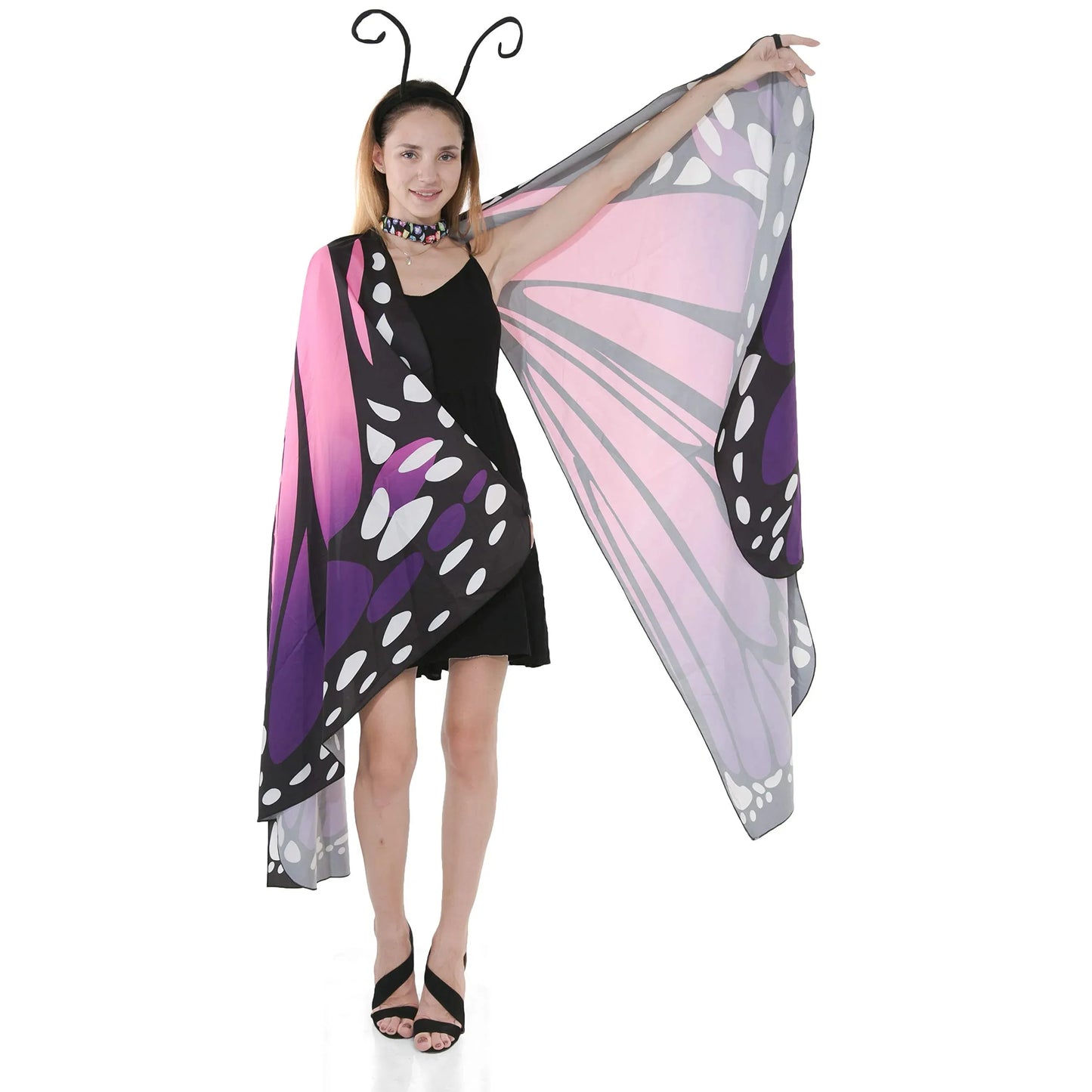 Syncfun Halloween Costume Butterfly wings for Adults cape with Cosplay mask and Velvet black headband