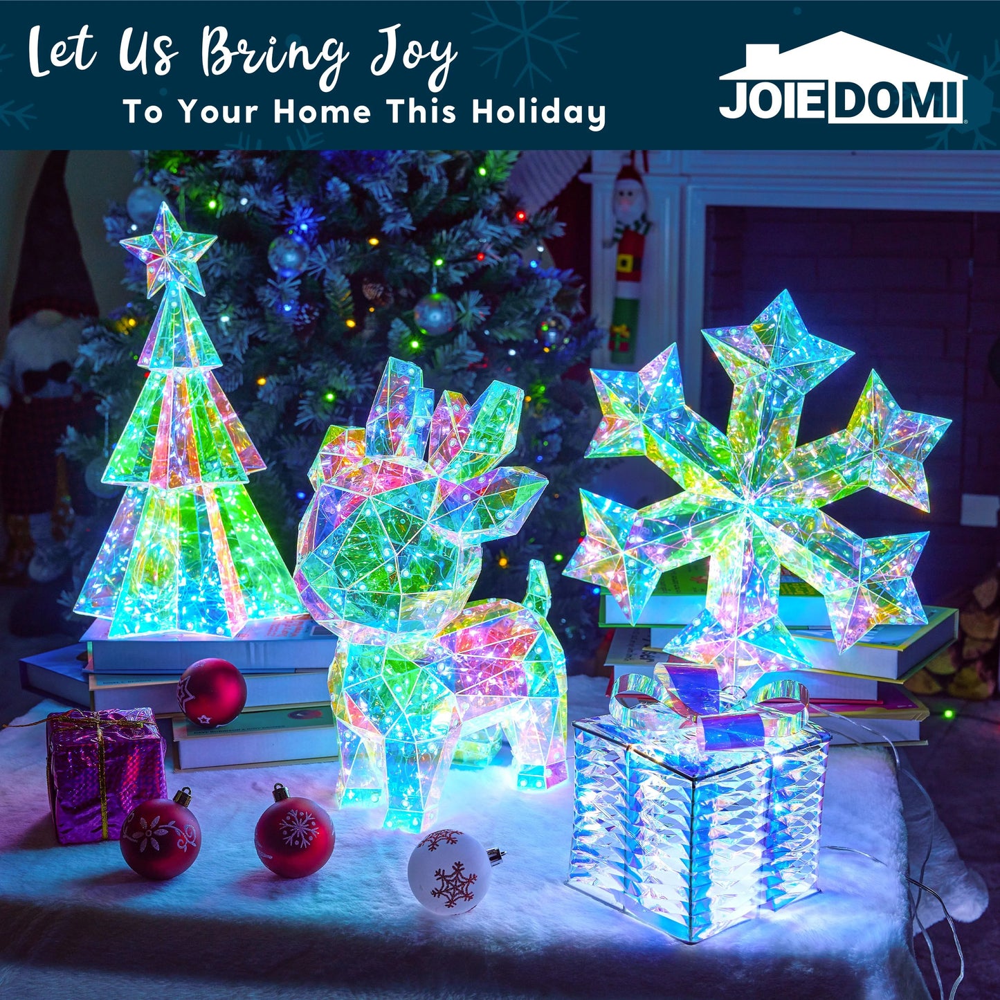 Joyfy Christmas 15 in Iridescent Snowflake Light Decorations,100 LED Cool White Lights for Indoor Holiday Décor, Christmas Eve Night Decor