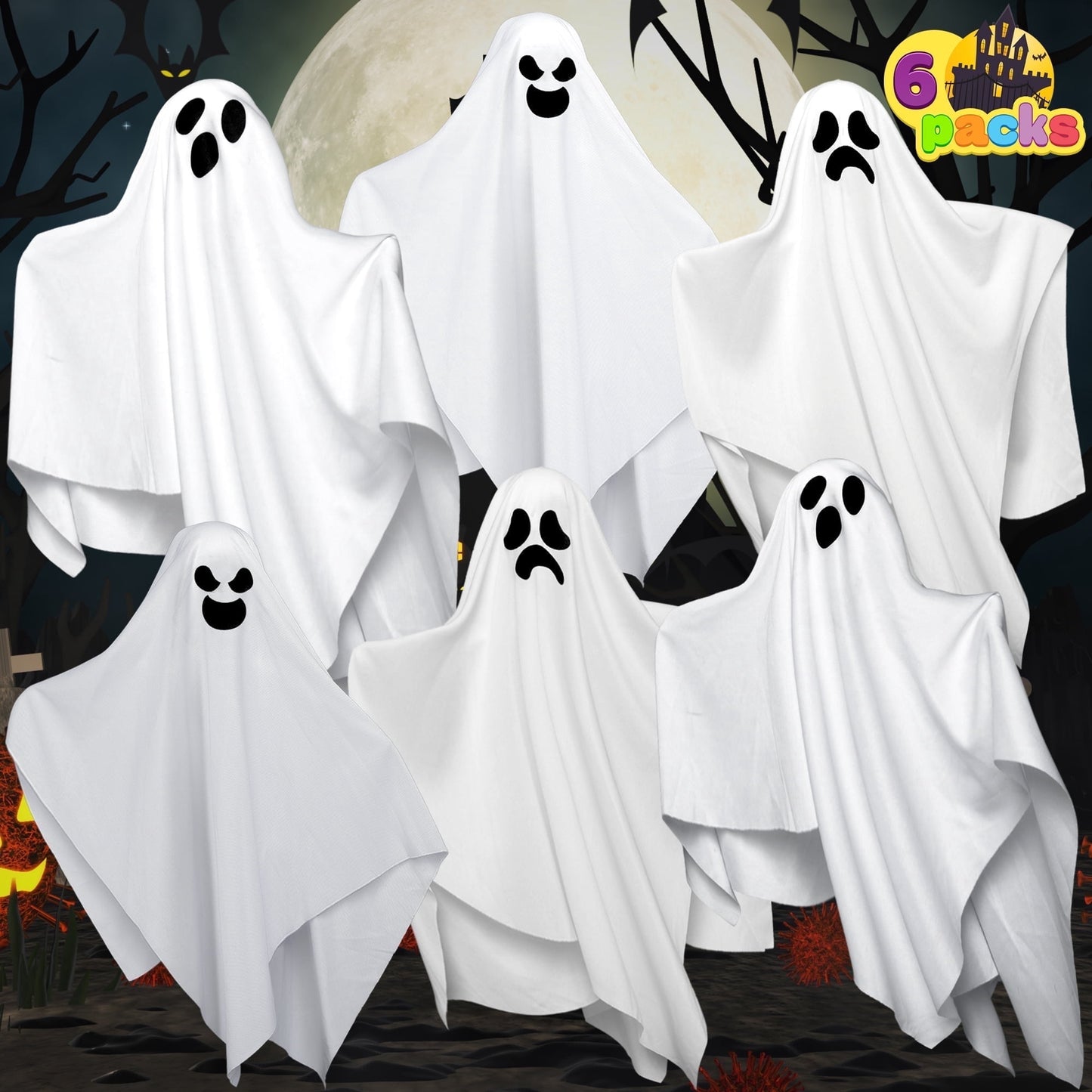 Joyfy 6 Pack Hanging Ghosts Halloween Decorations Outdoor,19.6 Cute Flying Ghosts Halloween Party Decorations Hanging Halloween Decorations Yard Decorations