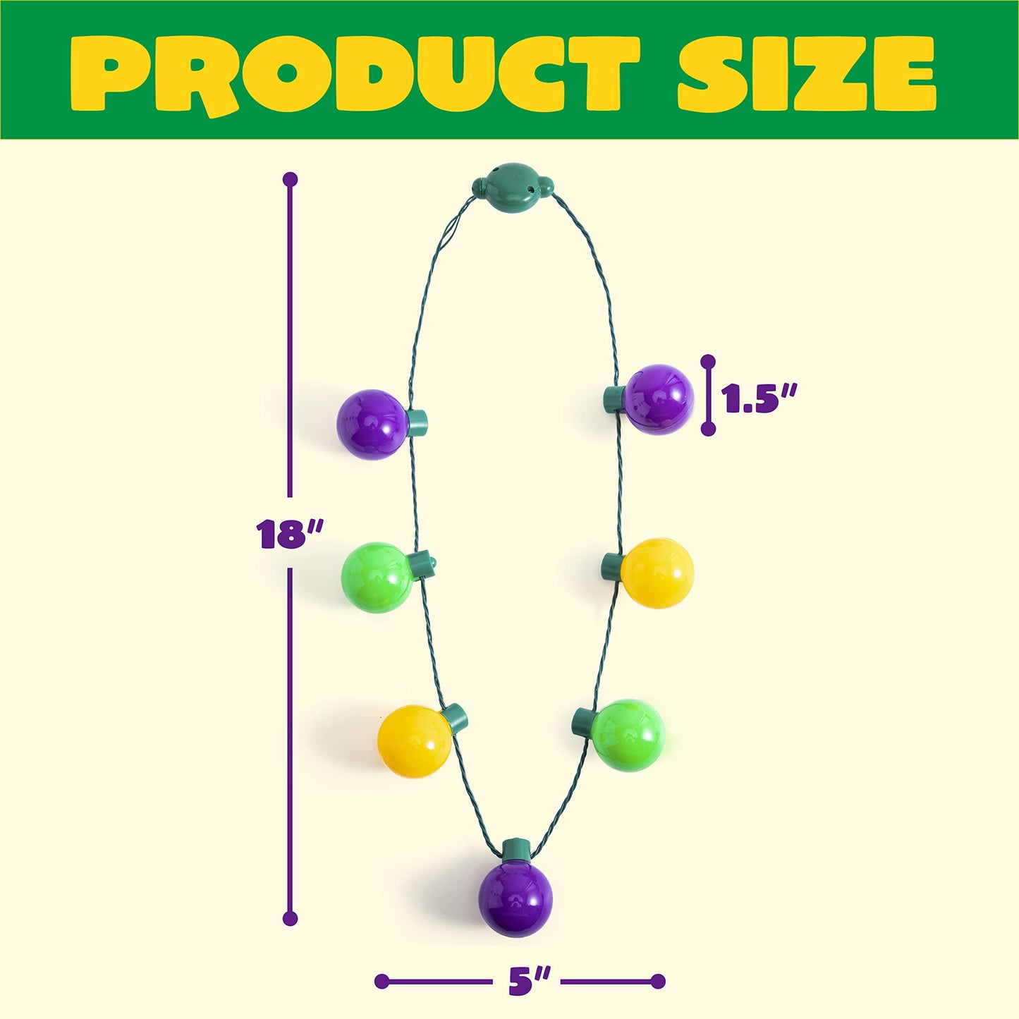 3 carnival LED light bulb necklaces, purple, green, gold LED luminous necklaces, 6 lighting modes