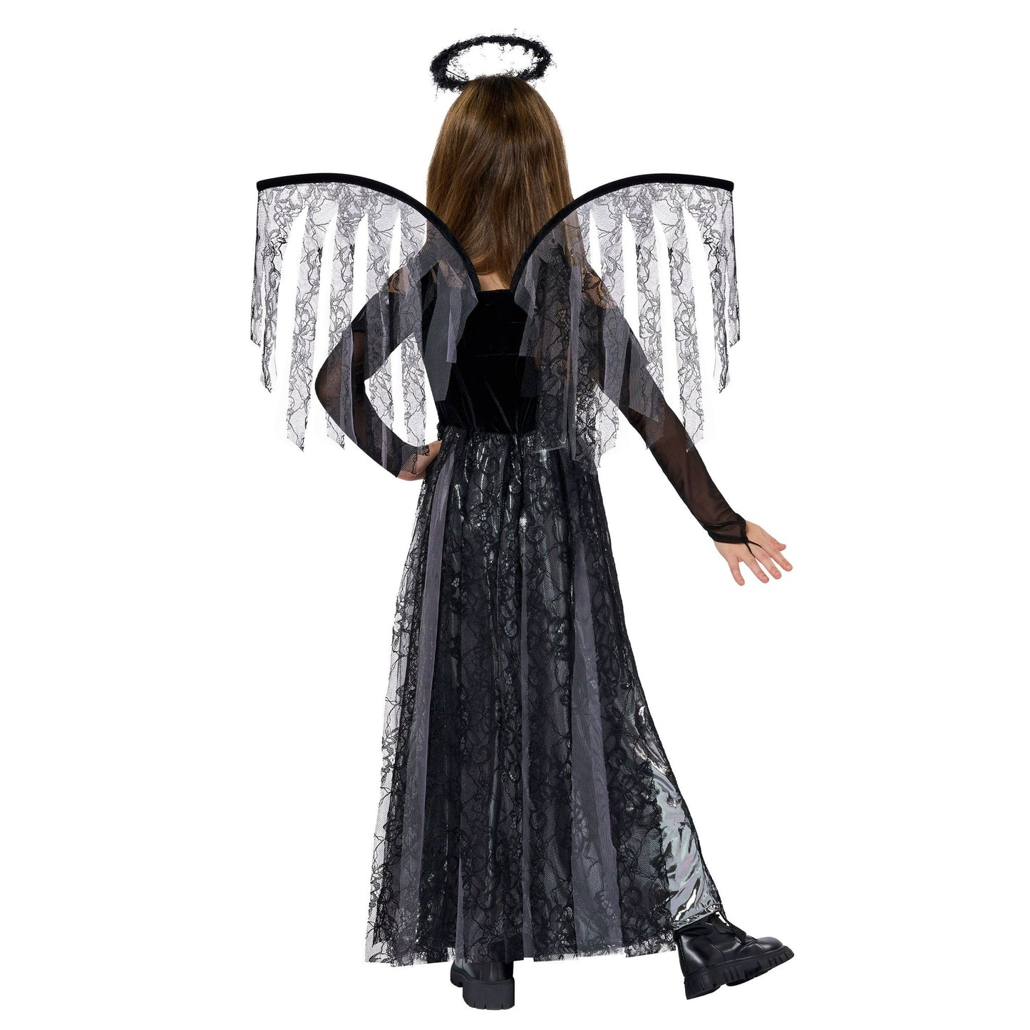 Syncfun Angel Costume for Kids, Angel Black Dress With Wing Headband Halloween Devil Costume Set for Girls Halloween Party Dress Up 8+