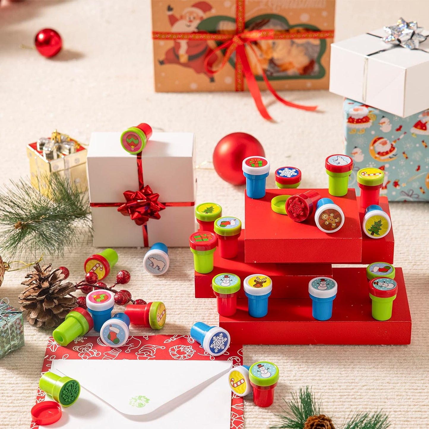 Joyfy 48 Pcs Christmas Assorted Stamps for Kids, Self-Ink Stampers (12 Different Designs, Plastic Stamps) for Christmas Party Favors, Stocking Stuffers, Kids Crafts, School Prizes and Goodies