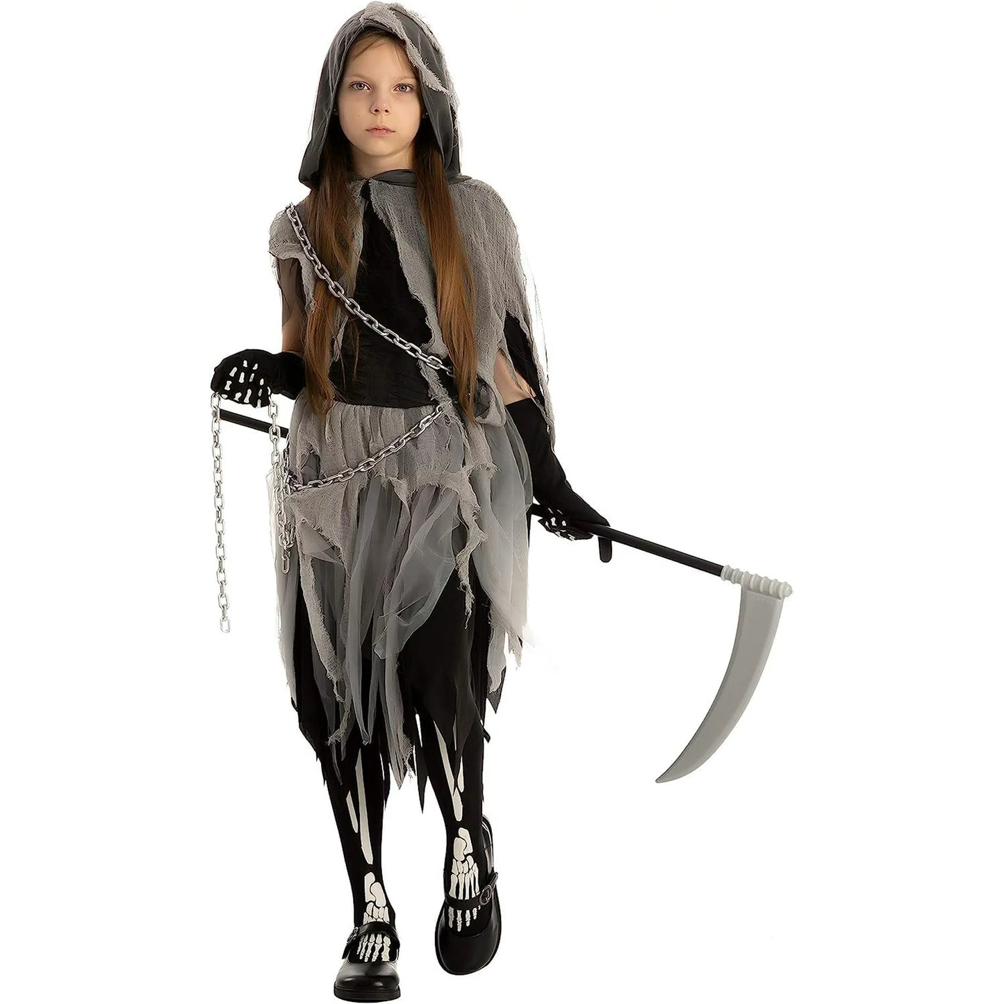 Spooktacular Creations Grim Reaper Girl Costume Glow in the dark for Halloween Role Play for 12-14 Years