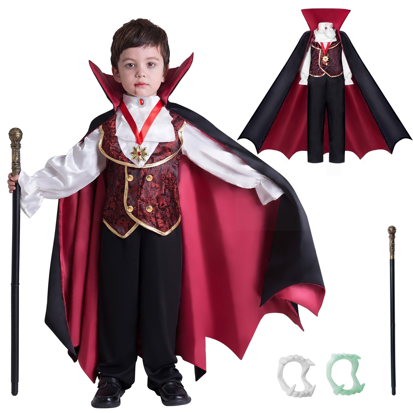 Joyfy Gothic Vampire Costume Kids, Toddler Vampire Costume Halloween Vampire Costume, Vampire costume for boys, Halloween Party Dress Up 3 4yrs