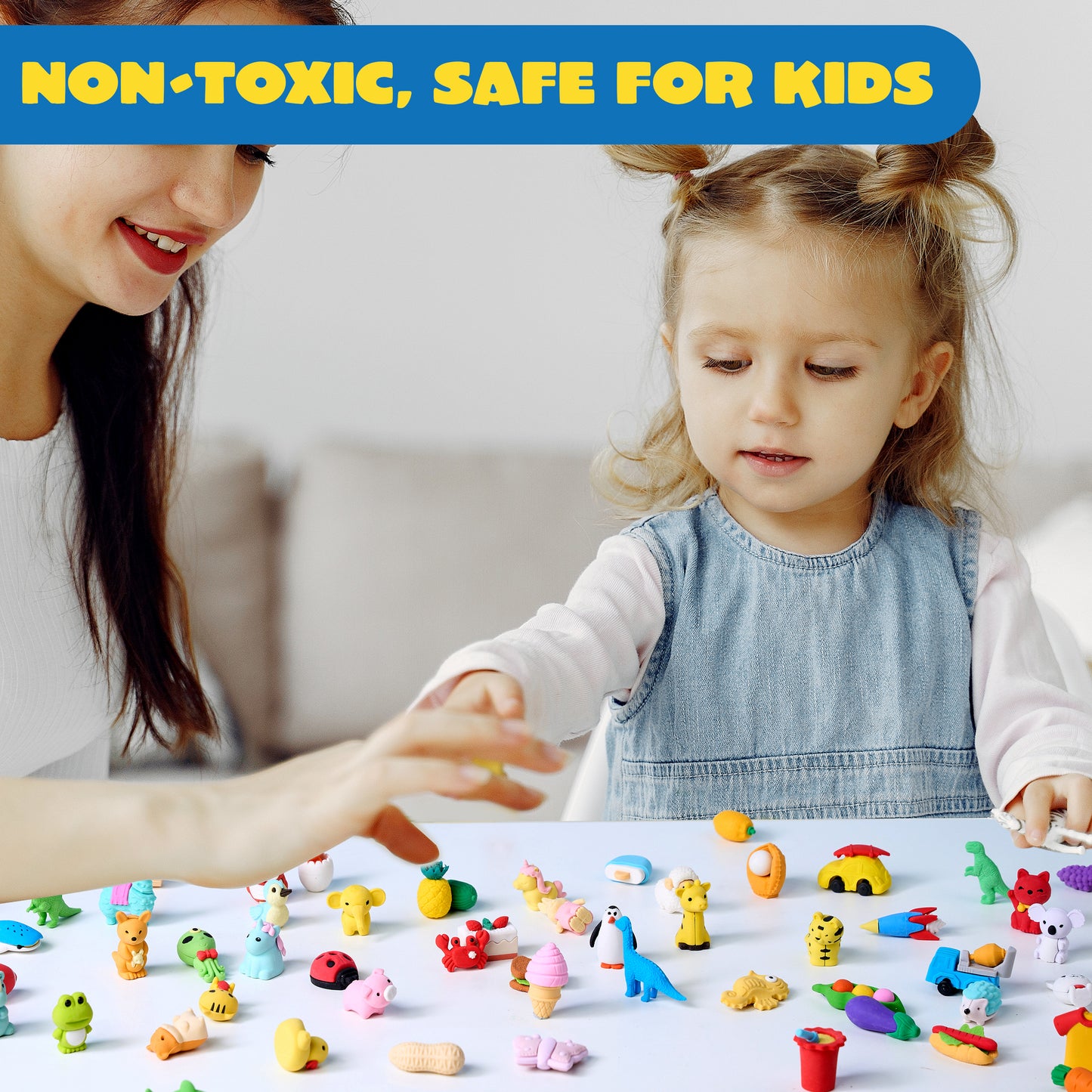 JOYIN 72 Pcs 3D Erasers for Kids, Food & Animals Erasers Bulk, Fun & Cute Mini Erasers for Pencil, Desk Pets, Classroom Prize, Birthday Party Favors, Treasure Box Toys, Gifts for Boys Girls