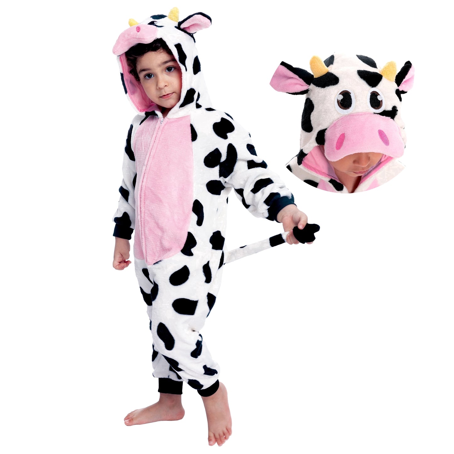 Joyfy Cow Costume for Baby Toddler, Plush Hooded Romper Jumpsuit for Halloween Dress Up Party,18 24 Months