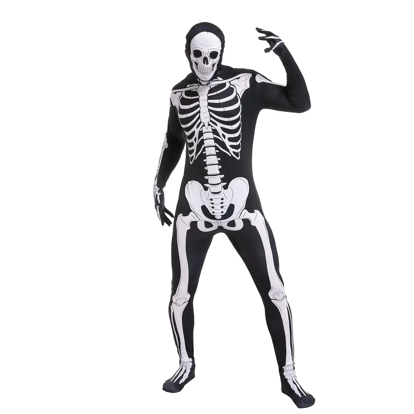 Spooktacular Creations Skeleton Bodysuit Halloween Men Costume with Hood for Adults Themed Parties, Halloween.M