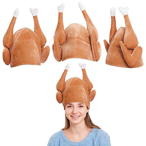Spooktacular Creations 3 Pack Plush Roasted Turkey Hats for Thanksgiving and Halloween Costume Dress Up Party