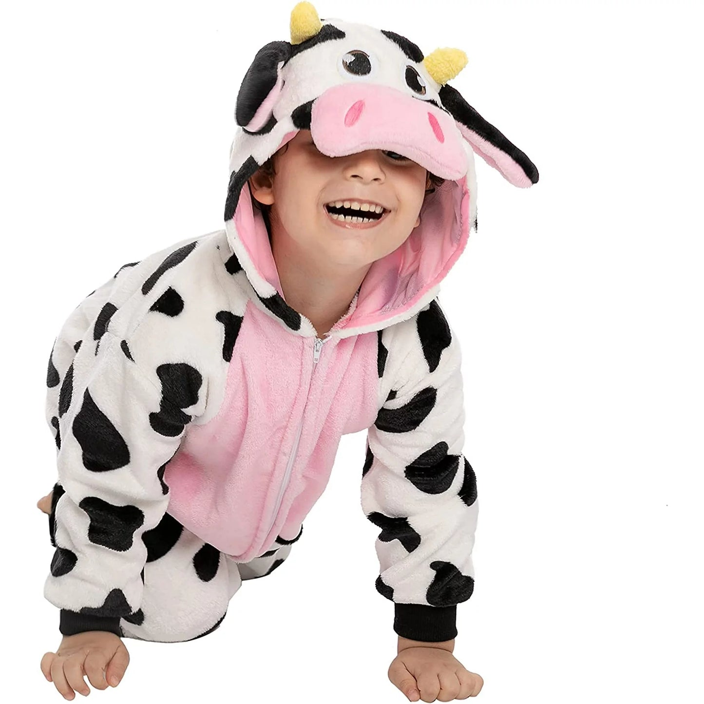 Spooktacular Creations Baby Cow Costume Pajama Hooded, Romper Plush for Toddler Cow Halloween Animal Dress Up (12-18 months)