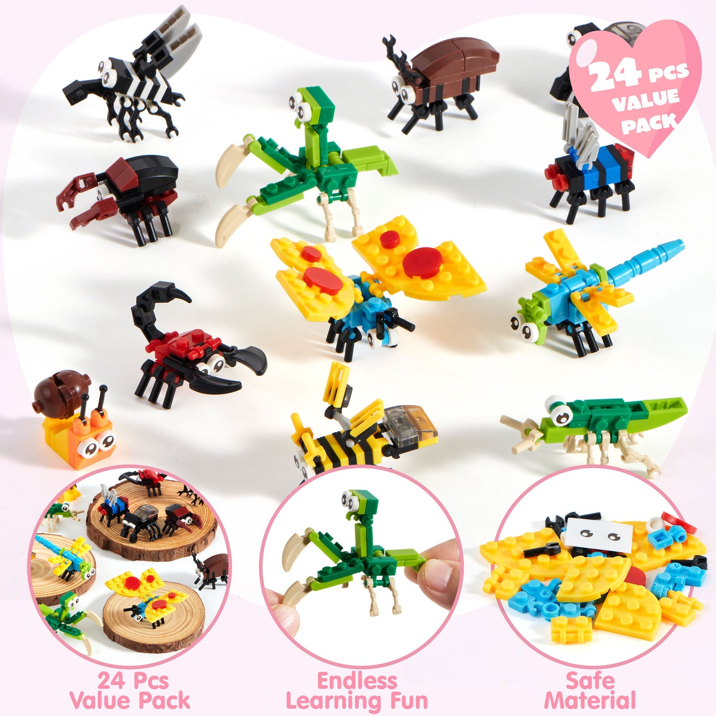 24 Packs Valentines Party Gift Cards with Building for Valentine Party Favor, Kids Classroom Exchange, Prize Supplies, Valentine’s Gifts Exchange School Rewards