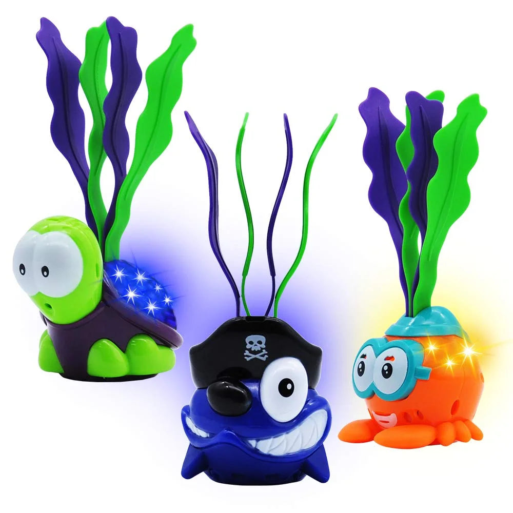 Syncfun 3 Pack Light-up Diving Pool Toys Set, Animals Seaweed Water Wiggler Dive Toys, Summer Swimming Pool Toy for Kids