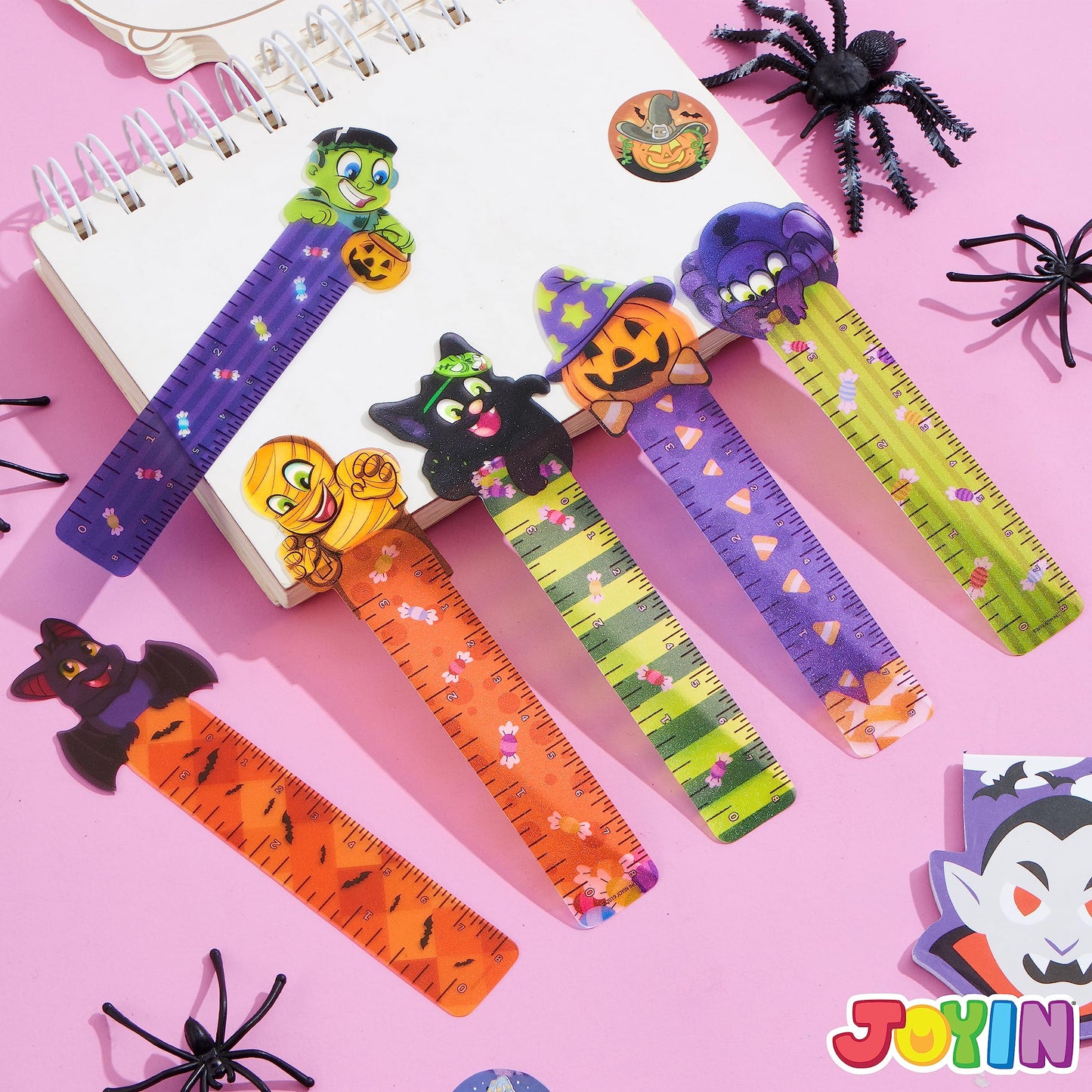 Joyfy 144 Pcs Halloween Bookmark Rulers Stationery Party Favors,Ruler Markers with Halloween Themed for Classroom Prizes and Trick or Treat Prizes,Halloween Goodies