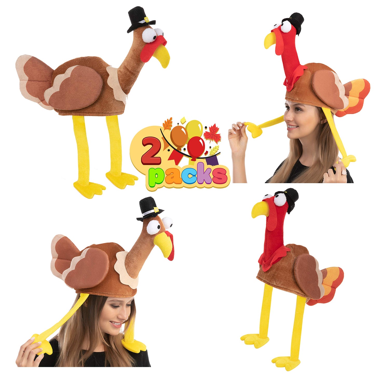 JOYIN 2 Pcs Turkey Gobbler Hats for Thanksgiving Night Event, Dress-up Party, Thanksgiving Decoration, Role Play, Carnival, Cosplay, Costume Accessories
