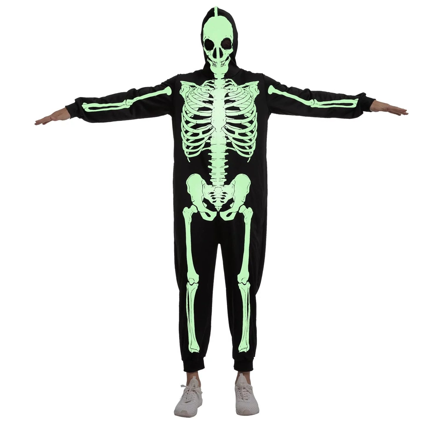 Spooktacular Creations Skeleton Glow Hoodie for Adult, Jumpsuit Pajama Jumpsuit for Halloween Costume for Women, Themed Party Dress UP, L