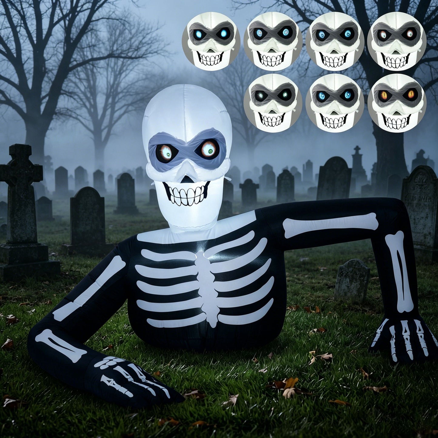 Joyfy 5.5FT Long Halloween Skeleton Inflatable Decoration with LCD Eyes ¨C 8 Animated Eye Designs, LED Lighted Halloween Blow Up Decoration for Yard Lawn Indoor Outdoor, Inflatable with LCD Eyes