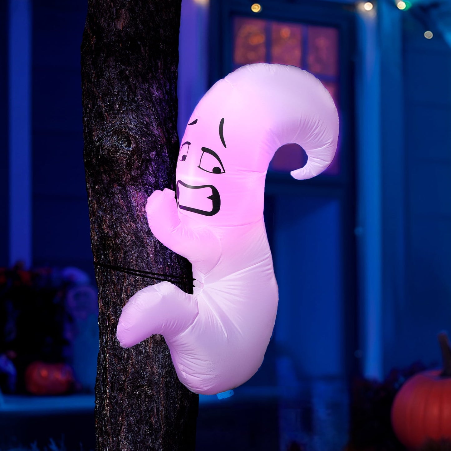Joyfy 4ft Halloween Inflatable Ghost Hugging Tree Inflatable with Build-in LEDs,Outdoor Blow Up Inflatables Yard Decoration Decorations
