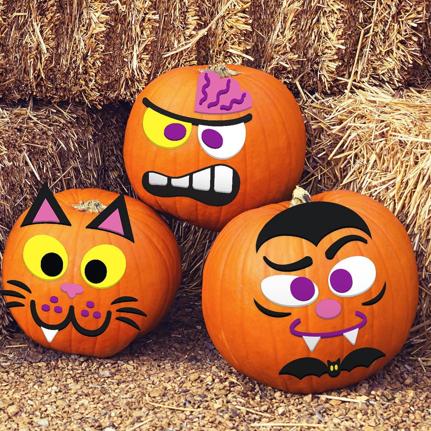 SYNCFUN 16 Pcs Halloween Pumpkin Decorations Kit for Kids,Foam Pumpkin Face Stickers Halloween Party Supplies Halloween Favors Pumpkin Painting Kit