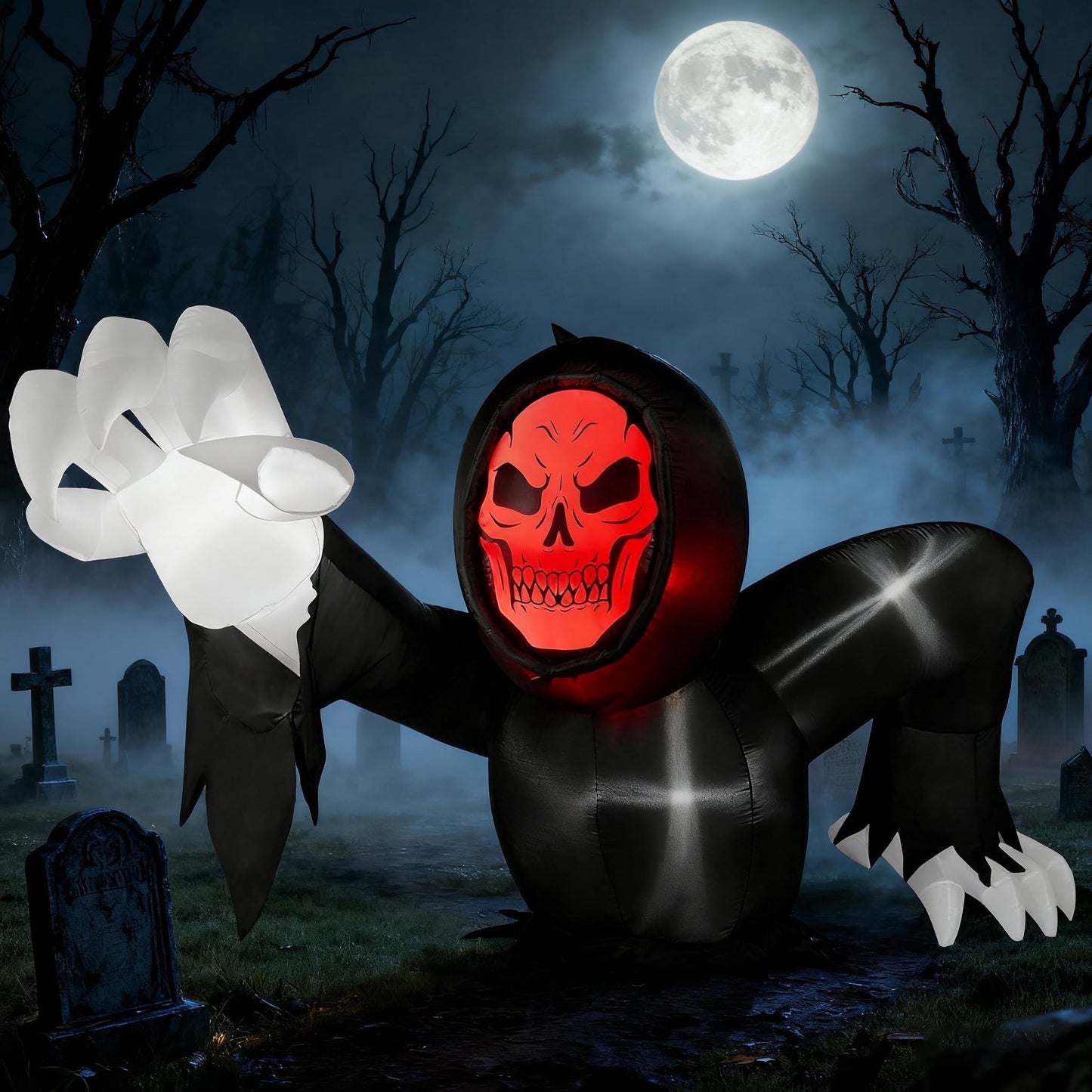Joyfy 8 FT Halloween Inflatables Long Light Up Grim Reaper Ground Breaker Halloween Inflatables Outdoor Decorations,Blow up Halloween Yard Decorations