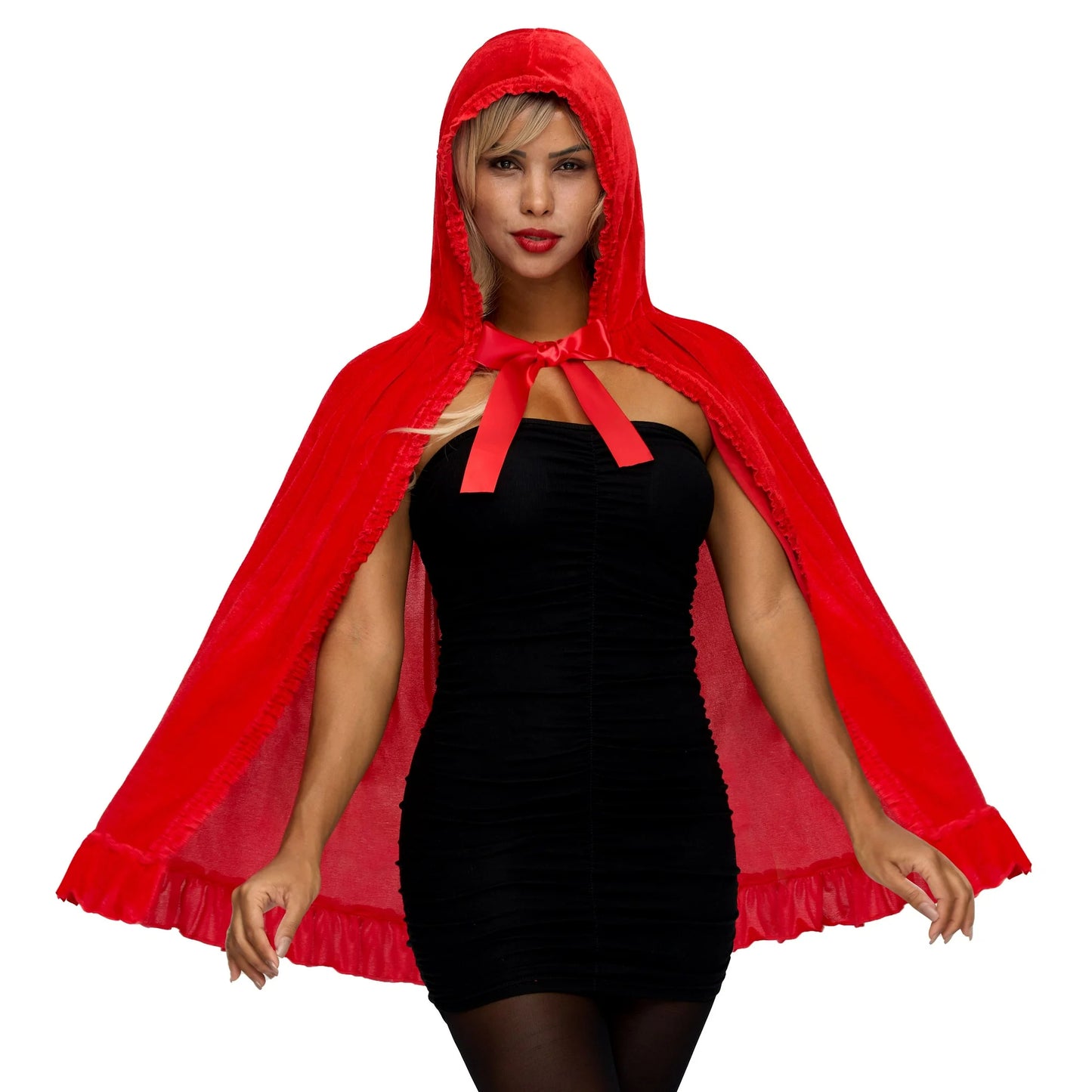 SYNCFUN Halloween Floral Hood Cape for Adult Women, Short Red Riding Hooded Cloak for Halloween Costume Cosplay Parties