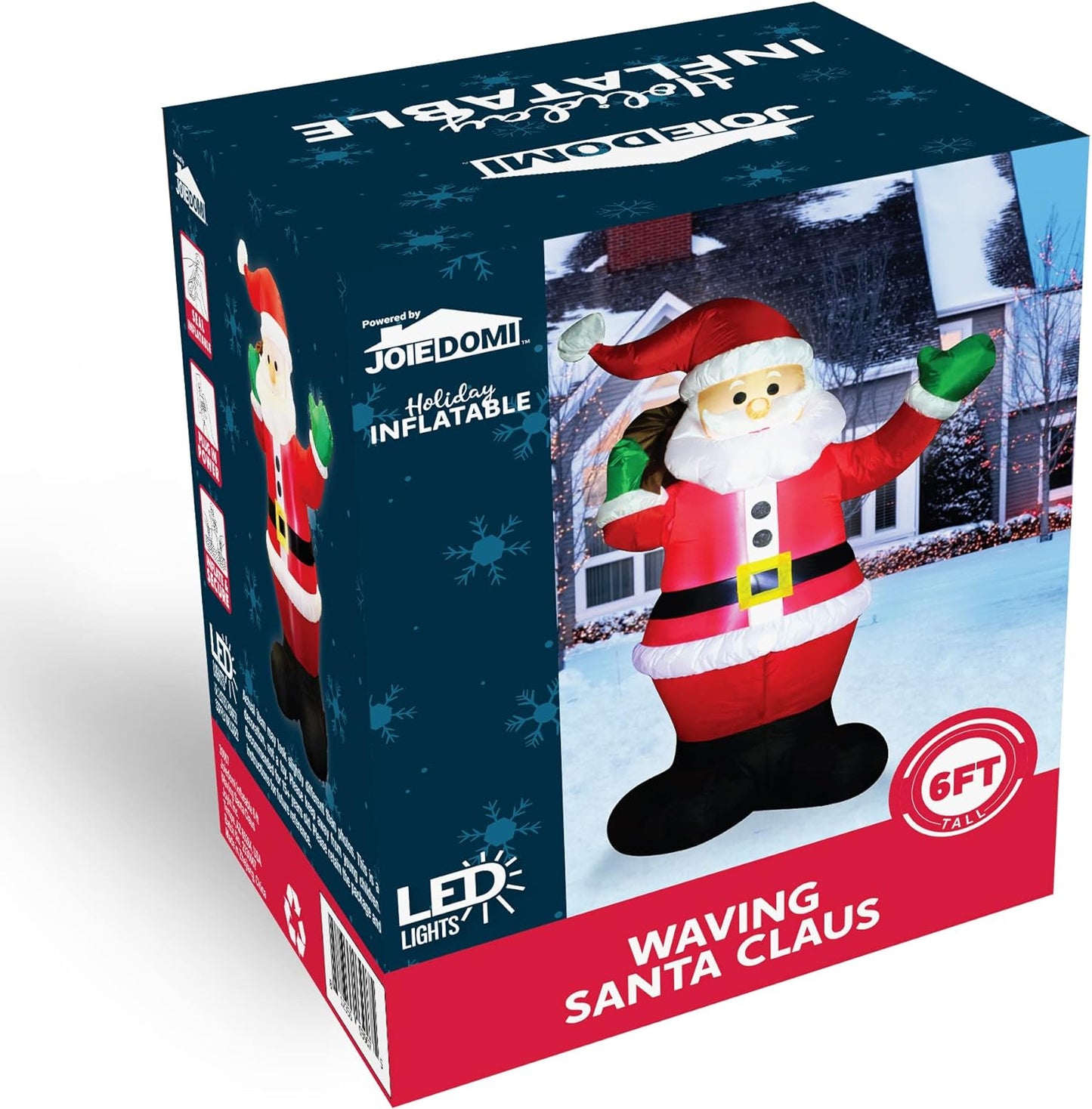 Joyfy 6 ft Christmas Inflatables Santa Outdoor Decorations,Santa with Gift Bag Blow Ups Yard Christmas with Built-in LEDs for Holiday Party Garden Lawn Decor