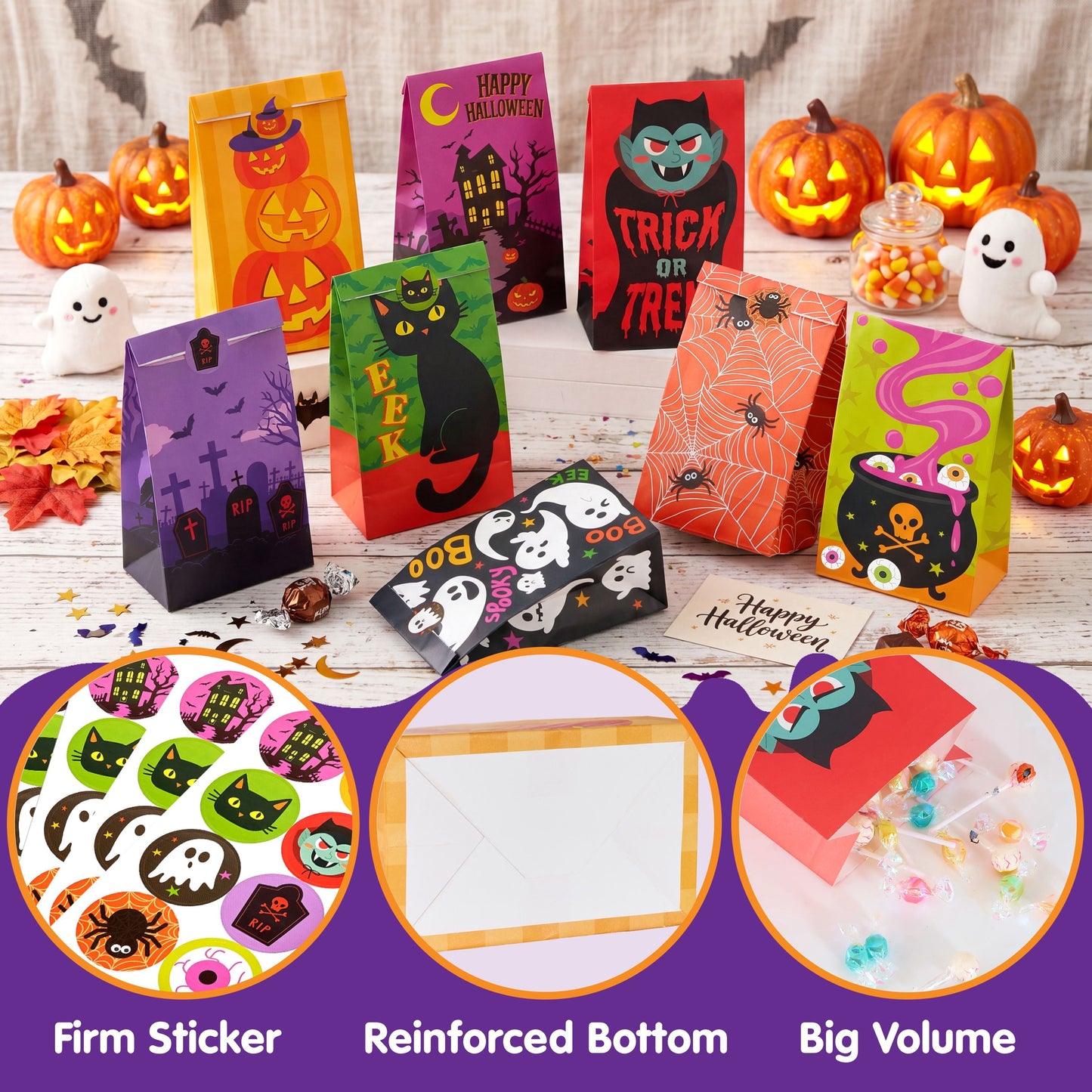 Joyfy 72 PCS Halloween Goody Bags with sticker