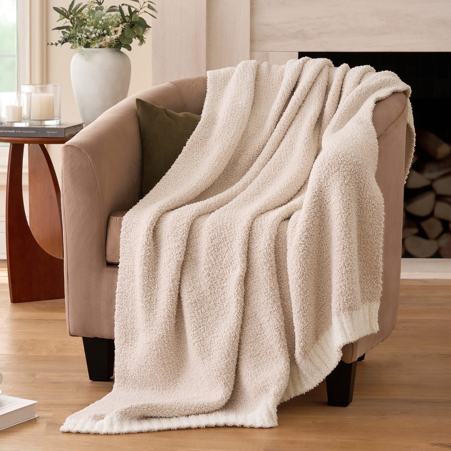 Joyfy Beige Knitted Throw XL Blanket 50x70 Inches, Cozy Soft Throw for Couch, Bed, Sofa - Cute Aesthetic Room Decor and Gift for Women, Mom, Girls, Mothers Birthday